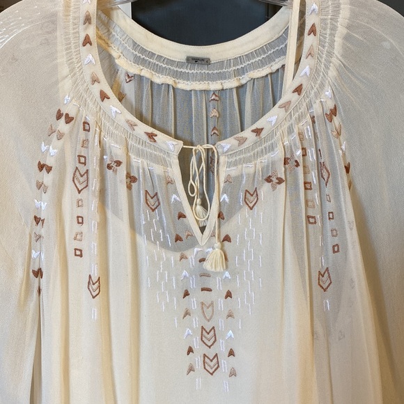 Chan Luu White Embroidered Sheer Peasant Dress - Picture 2 of 5